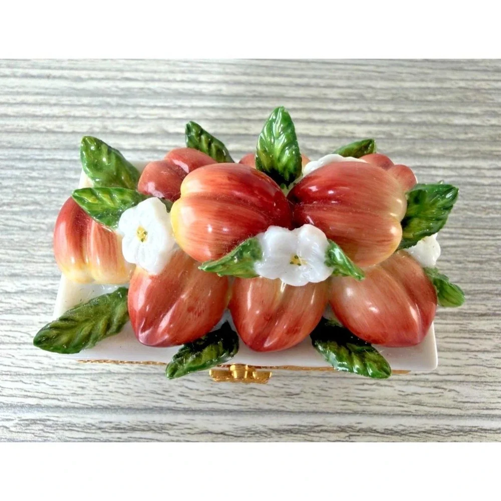 Vtg Portmeirion Ceramic 3D Peaches Fruit Hinged Trinket Box Peach Blossom Rare